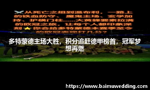 多特蒙德主场大胜，积分追赶德甲榜首，冠军梦想再燃
